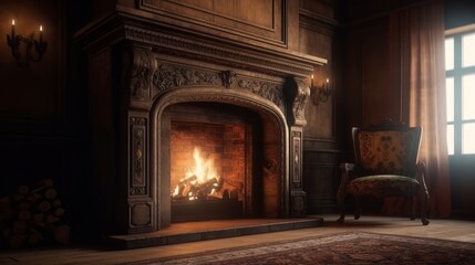 Fototapeta na wymiar 3d fireplace in the room. Generative ai