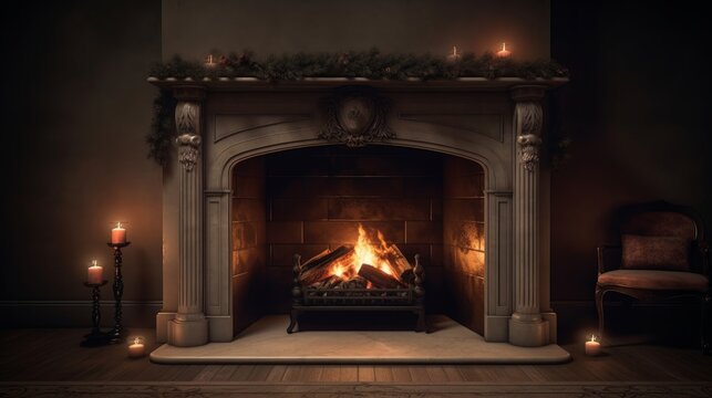 3d fireplace in the room. Generative ai