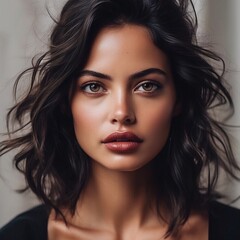 Naklejka premium AI Generated Beautiful Woman with Alluring Eyes and Captivating Smile in Studio Portrait Photography