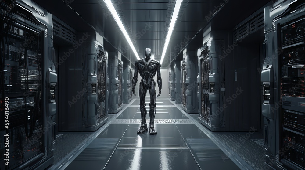 Poster robot in server room. generative ai