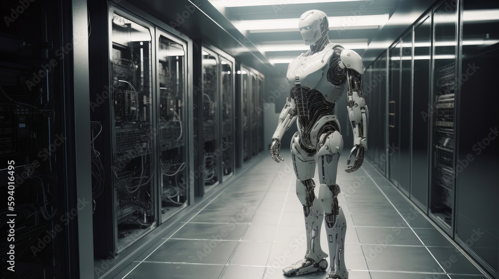 Poster robot in server room. generative ai