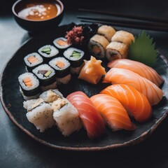 Sushi on a plate. Generative ai