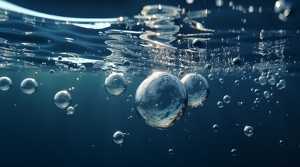 A blue background with bubbles of water and bubbles of water on the bottom of the water, and a blue background with bubbles of water and bubbles on the bottom of the water. Generative ai