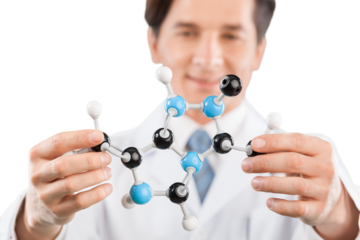Scientist man  holding molecule form isolated on white