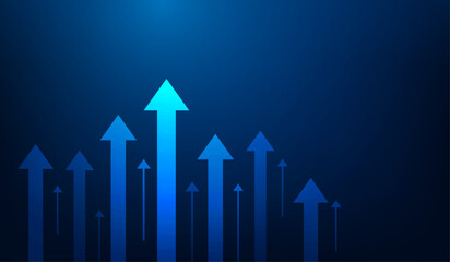 business investment arrow up growth technology on dark blue background. trading profit increases. financial data graph strategy.market chart profit money. vector illustration hi-tech.