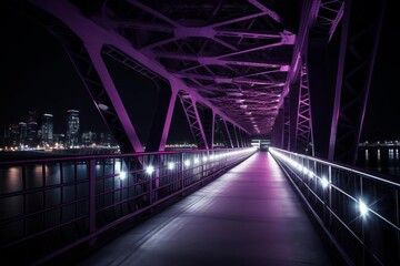 Purple-Lit Bridge Nightscape. AI Generated