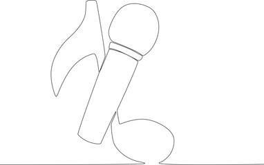A musical notation and microphone. World music day one-line drawing