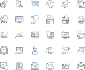Cyber enterprise line icons collection. Security, Cybercriminals, Malware, Hackers, Vulnerability, Cyber espionage, Encryption vector and linear illustration. Phishing,Cyber attack,Malicious outline