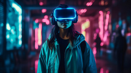 Woman with VR Headset Generative AI