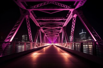 Purple-Lit Bridge Nightscape. AI Generated
