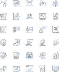 Financial Analysis line icons collection. Budgeting, Accounting, Forecasting, Valuation, Ratios, Analytics, Investment vector and linear illustration. Risk,Cashflow,Liquidity outline signs set