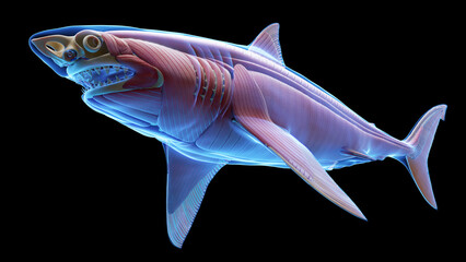 3d illustration of a great white shark's muscular system