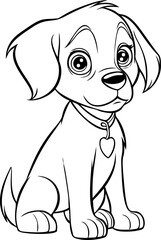Charming puppy cartoon in black and white, perfect for children's coloring books or art activities.