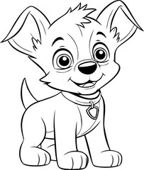 A delightful black and white puppy cartoon, ideal for children's coloring books or artistic activities.