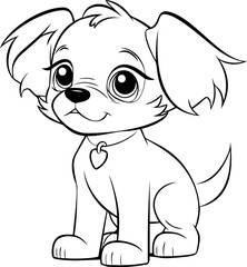 A captivating black and white puppy illustration, great for children's coloring books and creative activities.