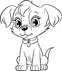 A charming black and white puppy vector, perfect for entertaining children with coloring book activities.