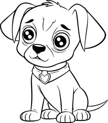 Fototapeta na wymiar Cute black and white puppy cartoon vector, ideal for kids' coloring books and creative projects.