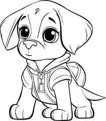 Cute black and white puppy cartoon vector, ideal for kids' coloring books and creative projects.
