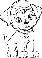 Engaging black and white puppy cartoon vector, designed for children's coloring books and imaginative projects.