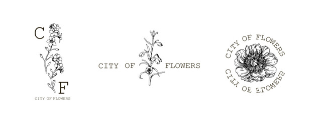 Minimalist hand drawn floral logo. Vector illustration.