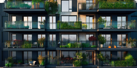 the modern apartment house with balconies outdoors
