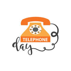 National Telephone Day, vector. Old orange landline telephone icon vector. 