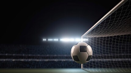 Naklejka premium Soccer ball in golad on stadium. Generative AI