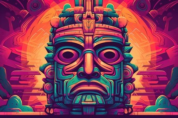 Colorful Aztec Face Illustration