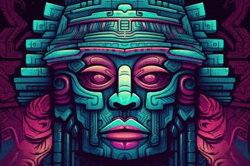 Fototapeta na wymiar Colorful Aztec Face Illustration