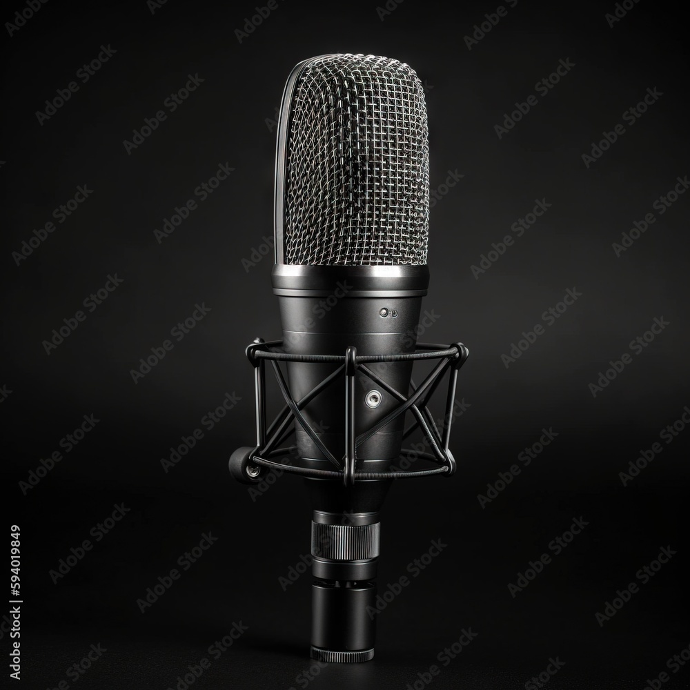 Poster a microphone with a black background and a black background with a black background and a black back