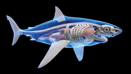 3d illustration of a great white shark's internal organs