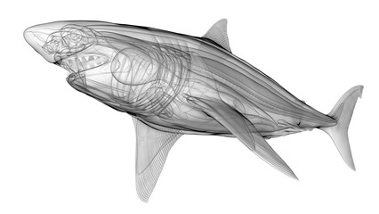 3d illustration of a great white shark's internal organs