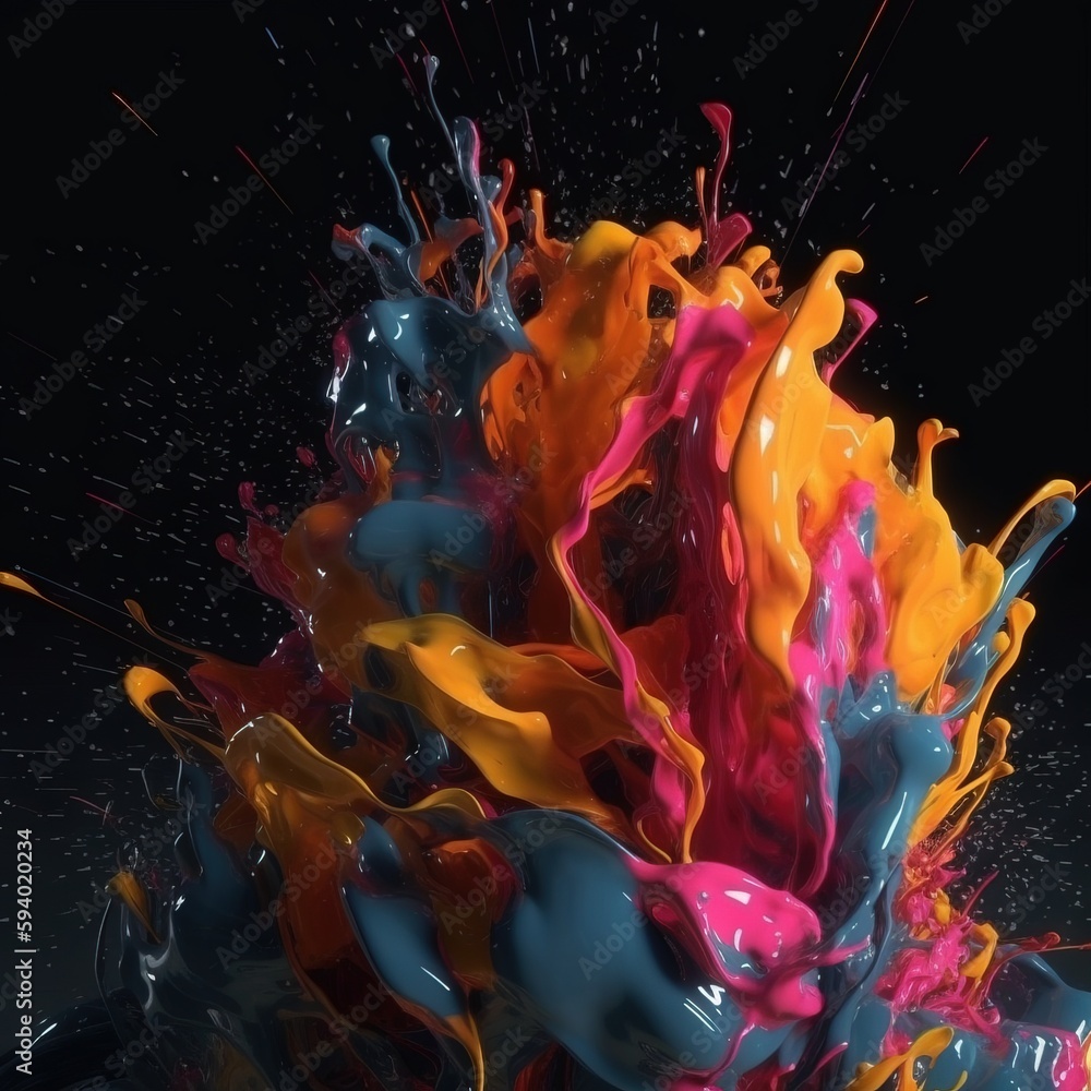 Poster a multicolored liquid splashing on a black background with a black background and a black background