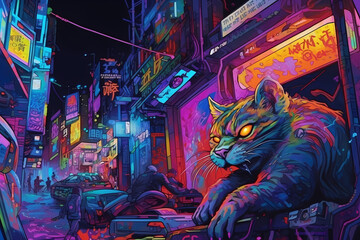 Discover the Intricate Details and Futuristic Flair of a Neon Graffiti Painting Close-Up in Cyberpunk Style, Generative AI