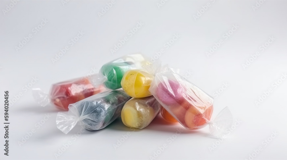 Poster a bunch of candy in a bag on a white background with a white background and a white background with 