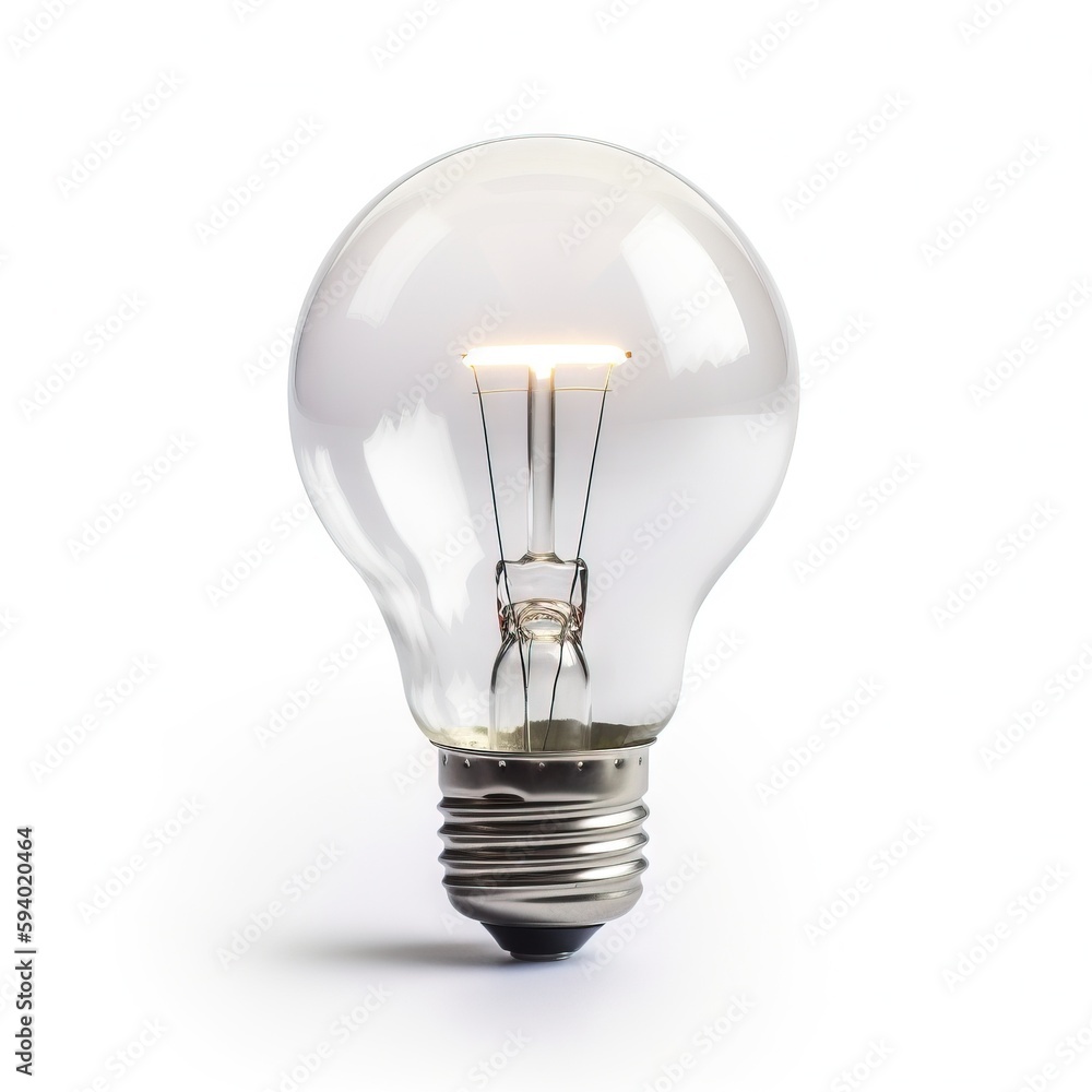 Poster a light bulb with a white background and a reflection of the light on the bulb is shown in the pictu