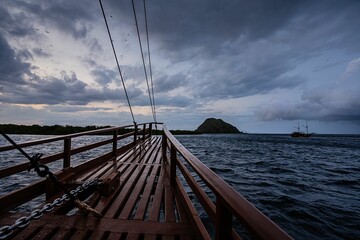 View from the boat during beautiful sunset at Kalong Island Komodo National Park