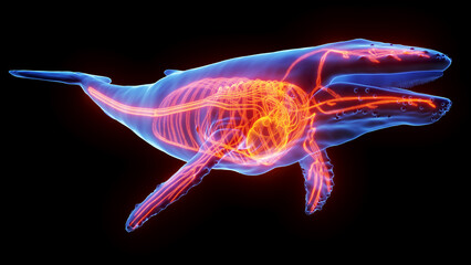 3d illustration of a humpback whale's cardiovascular system