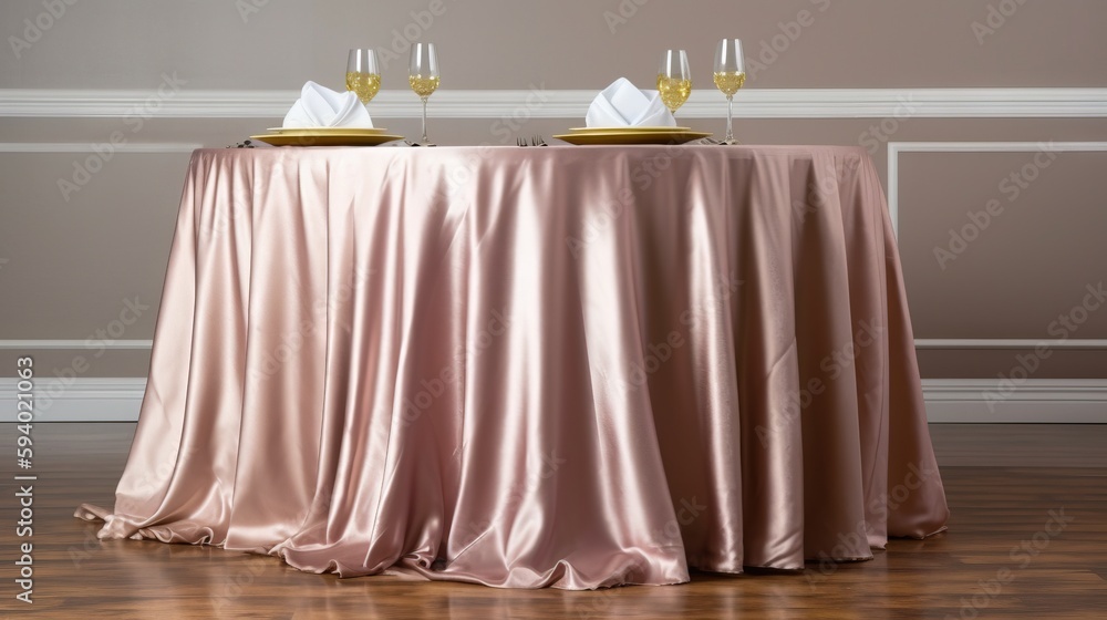 Aufkleber a table with two glasses of wine on it and a table cloth draped over it with a gold plate on top of 