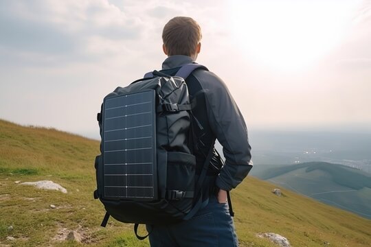 Portable solar panel for outdoors camping. Generative ai