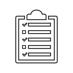 Clipboard, points, checklist outline icon. Line art vector.