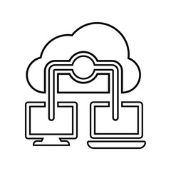 Cloud, computer, connection outline icon. Line art vector.