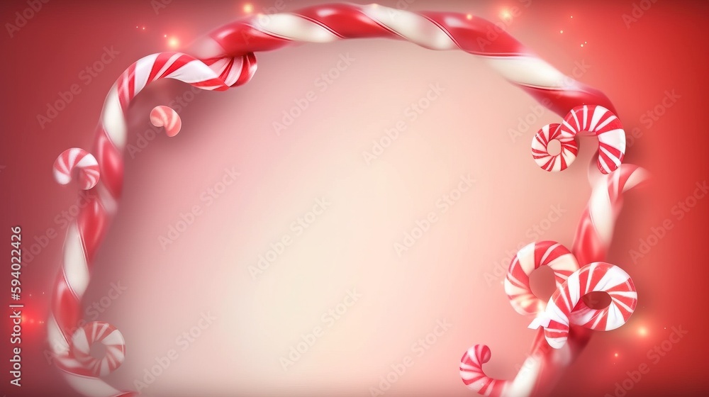 Poster a red and white candy cane frame with candy canes in the middle of the frame, on a red background wi