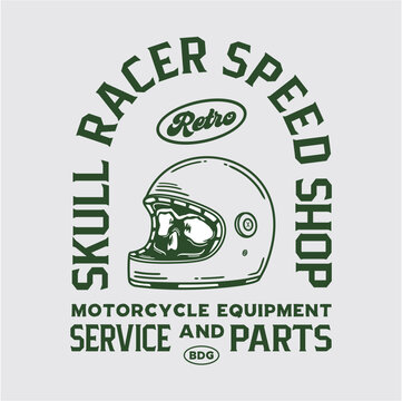 vector vintage skull racer speed shop icon