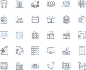 School construction line icons collection. Blueprint, Foundation, Concrete, Framing, Steel, Construction, Architecture vector and linear illustration. Education,Innovation,Design outline signs set