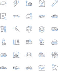 Shipping line icons collection. Cargo, Logistics, Freight, Dispatch, Conveyance, Carriage, Shipment vector and linear illustration. Delivery,Transit,Transfer outline signs set