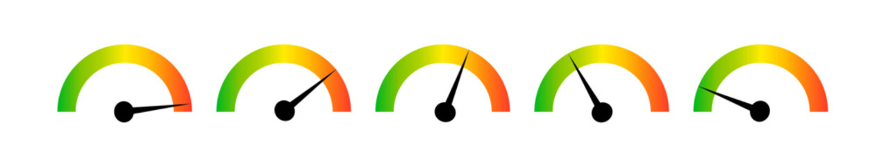 Speedometer gauge meter icons. Vector scale, level of performance. Speed indicator .Infographic of risk, gauge, score progress