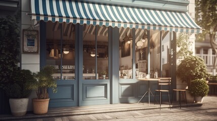 Illustration morning scene of cafe with striped. Al generated