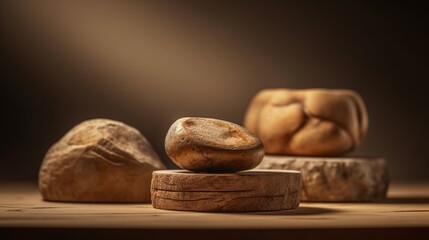 Obraz premium Podium stone display on brown background beige. Al generated