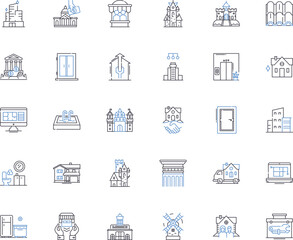 Condos line icons collection. Dwelling, High-rise, Living, Property, Home, Investment, Amenities vector and linear illustration. Luxury,Cozy,Neighborhood outline signs set